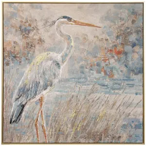 Blue Heron Hand Embellished Framed Canvas