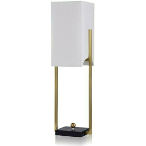 Mid Century Modern Metal Desk Lamp w/Linen Hardback Shade