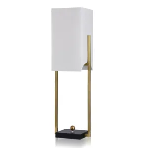 Mid Century Modern Metal Desk Lamp w/Linen Hardback Shade