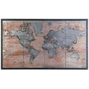 Tiled Antique Glass Rustic Atlas Framed in Riveted Black Iron