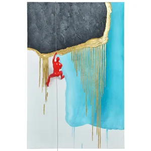 Red Cliff Climber Textured Hand Painted Canvas w/Ceramic Hanging Figure