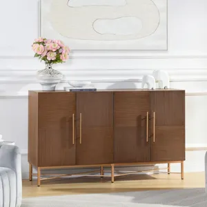 Dark Natural Wooden &amp; Metal Cabinet with 4 Doors