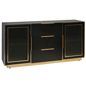 Ebony &amp; Gold Cabinet w/Corrugated Clear Glass