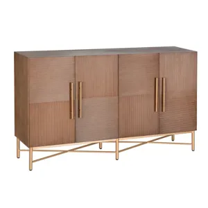 Dark Natural Wooden & Metal Cabinet with 4 Doors