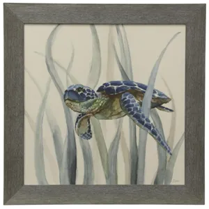Turtle In Seagrass II Textured Framed Print