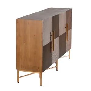 Dark Natural Wooden &amp; Metal Cabinet with 4 Doors