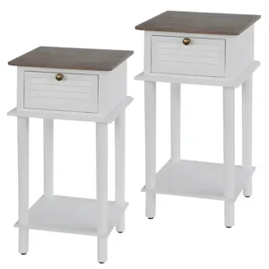 Two Tone White Wood Shutter Side Tables with One Drawer - Set of 2