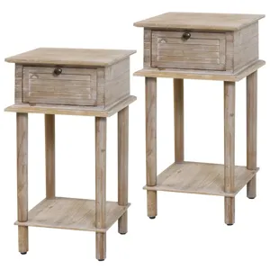 Wood Shutter Side Tables with One Drawer - Set of 2