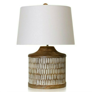 Carved Wood Body Table Lamp with Painted Accents