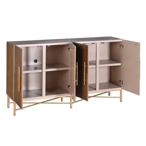 Dark Natural Wooden &amp; Metal Cabinet with 4 Doors