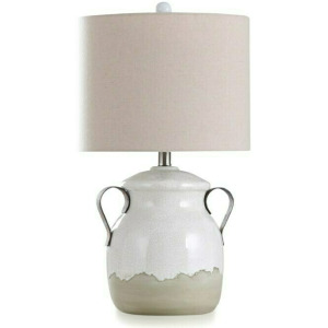 Cracked Egg Shell Ceramic Body Table Lamp w/Two Metal Handles