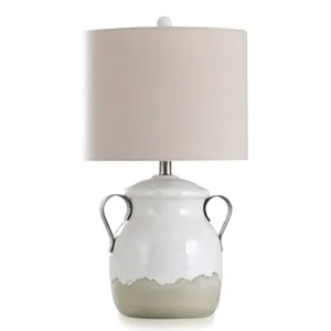 Cracked Egg Shell Ceramic Body Table Lamp w/Two Metal Handles