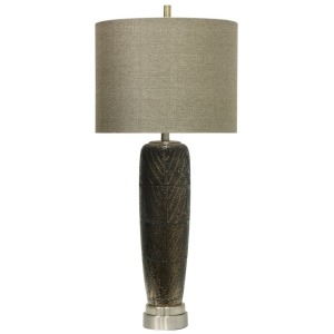 Metallic Leaf Vein Motif Ceramic Transitional Lamp with Designer Fabric Drum Shade