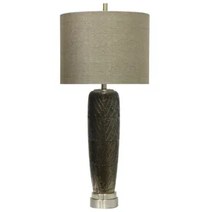 Metallic Leaf Vein Motif Ceramic Transitional Lamp with Designer Fabric Drum Shade