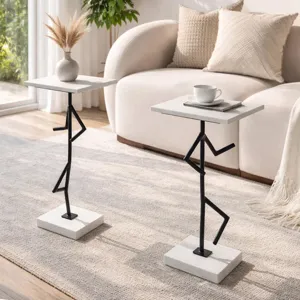 Aluminum &amp; Marble Runner Drink Table