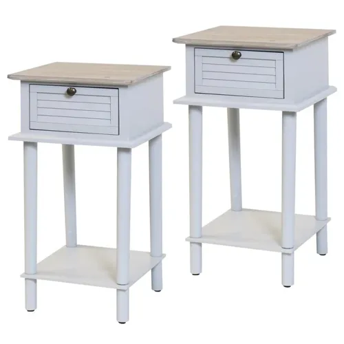 Two Tone Gray Wood Shutter Side Tables with One Drawer - Set of 2