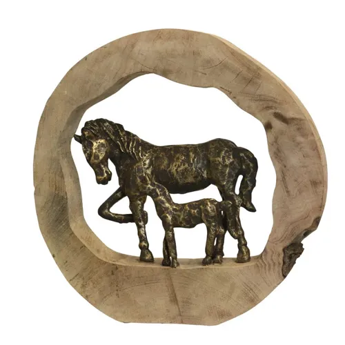 Mother & Colt Solid Mango Wood Carved Sculpture