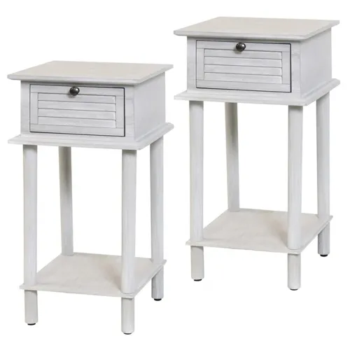 Gray Wash Wood Shutter Side Tables with One Drawer - Set of 2