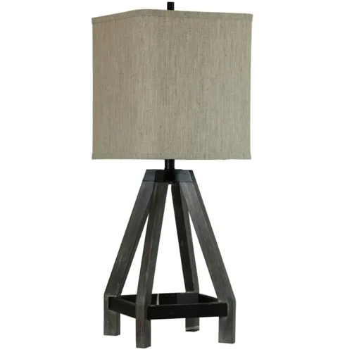 Grey Stain & Black Wood Table Lamp with Square Hardback Shade
