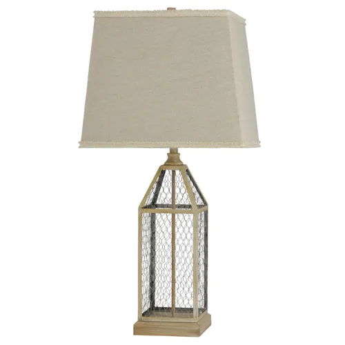 Washed Pine Metal Cage Traditional Table Lamp in Weathered Taupe