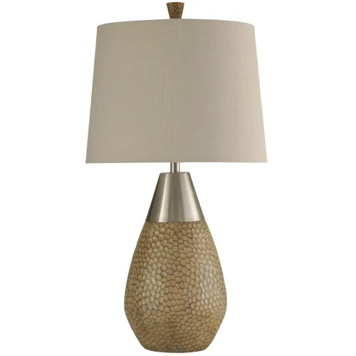 Nicobar Molded Table Lamp with Brushed Steel Metal Accent & Hardback Shade