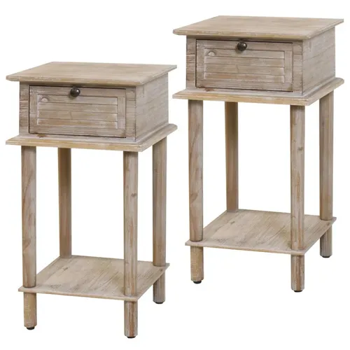 Wood Shutter Side Tables with One Drawer - Set of 2