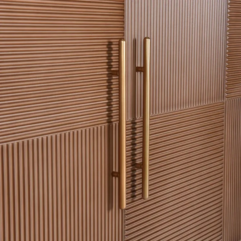Dark Natural Wooden &amp; Metal Cabinet with 4 Doors