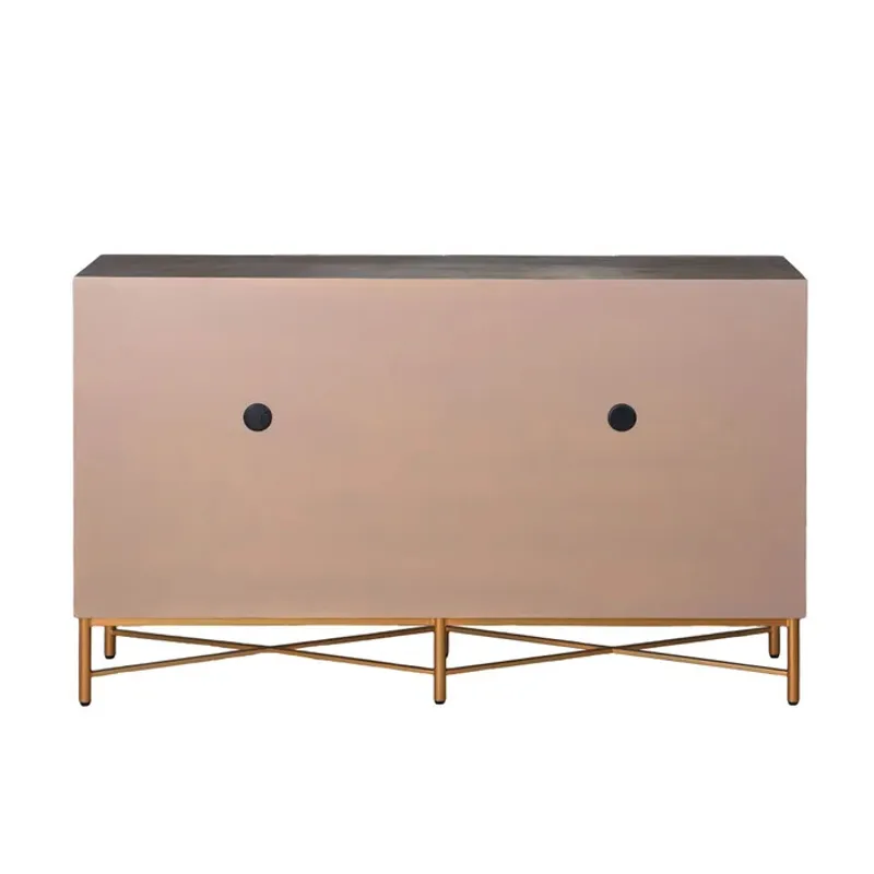 Dark Natural Wooden &amp; Metal Cabinet with 4 Doors
