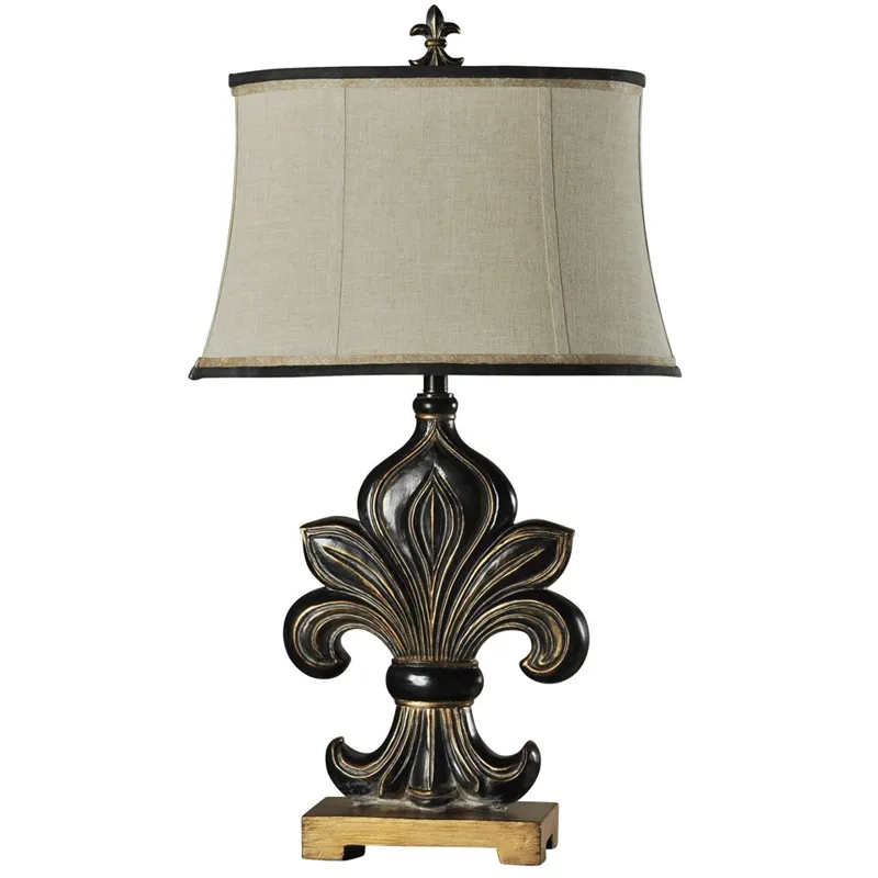 Fleur De Lis Motif Lamp with Fabric Shade Contrast Trim