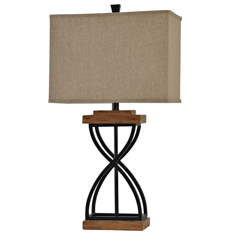 Black Metal X Lamp on Poly Base Natural Linen Shade