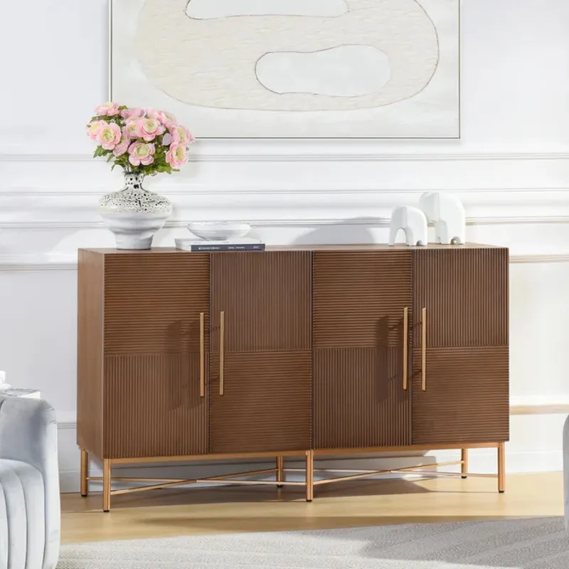 Dark Natural Wooden &amp; Metal Cabinet with 4 Doors