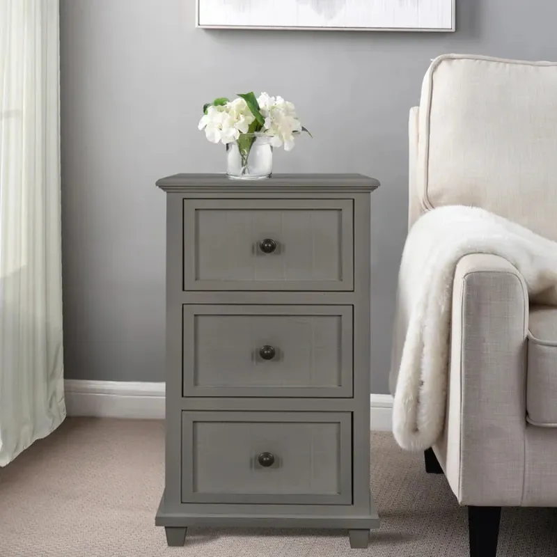 Vintage Gray Three Drawer Side Table