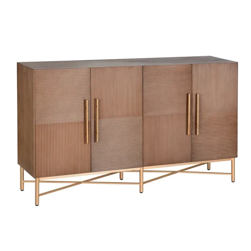 Dark Natural Wooden &amp; Metal Cabinet with 4 Doors
