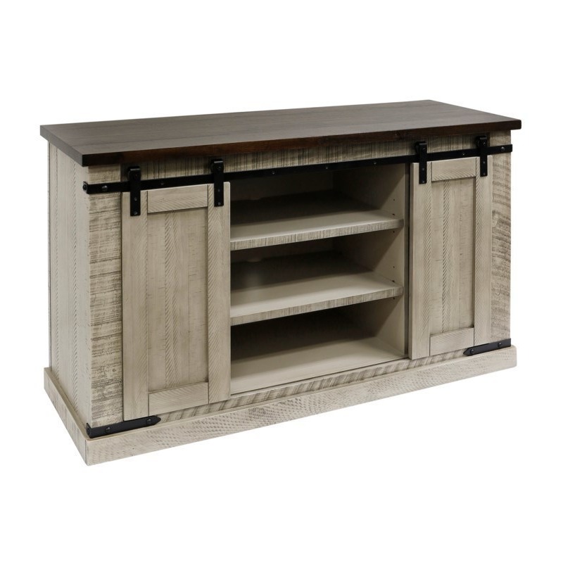 Antique White Two Tone Sliding Barn Door Pine Media Console Vsf25867 By Style Craft At Sylvan Furniture Antique White Two Tone Sliding Barn, White Sliding Door Media Cabinet