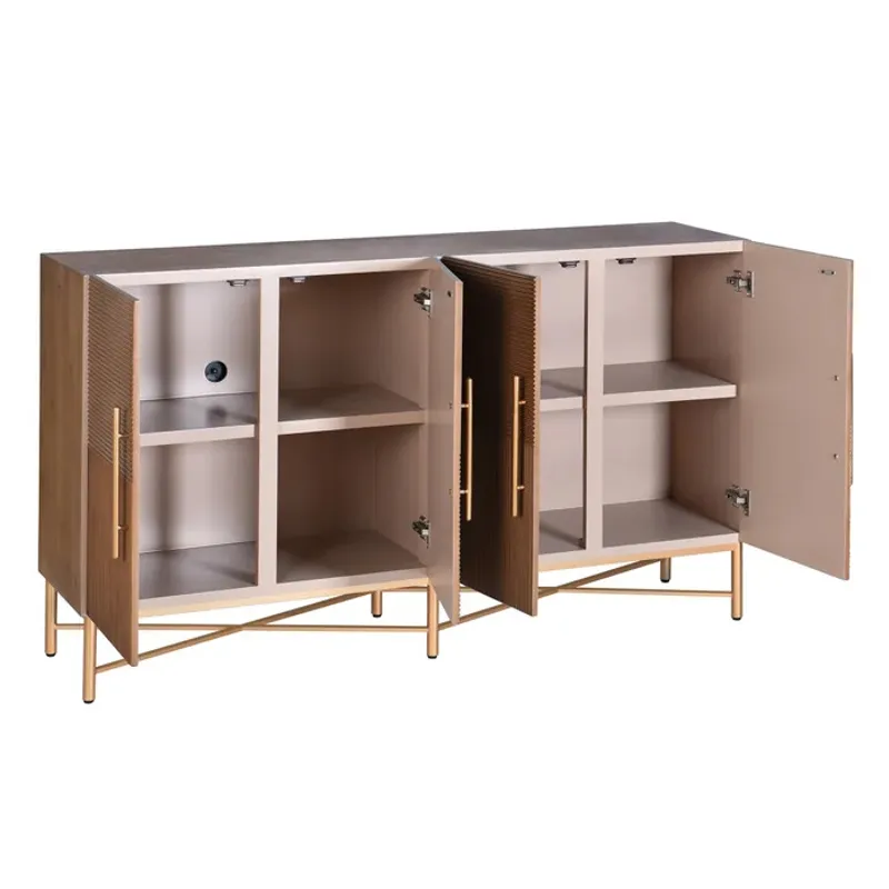 Dark Natural Wooden &amp; Metal Cabinet with 4 Doors