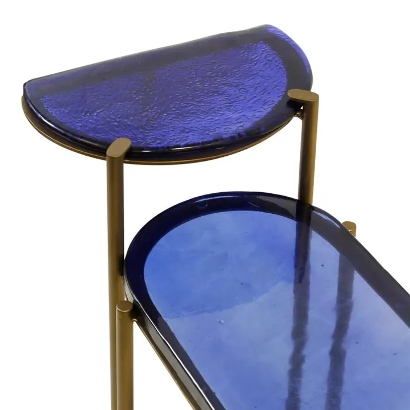 Sapphire Blue Glass 3 Tier Table