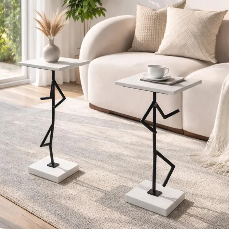 Aluminum &amp; Marble Runner Drink Table