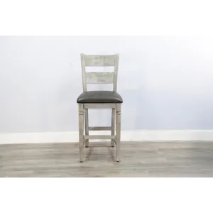 ALPINE GREY 30"H Ladderback Barstool, Cushion Seat