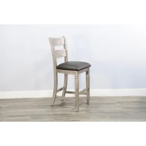 ALPINE GREY 30"H Ladderback Barstool, Cushion Seat