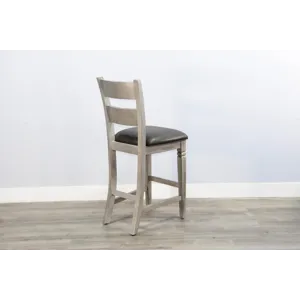 ALPINE GREY 30"H Ladderback Barstool, Cushion Seat