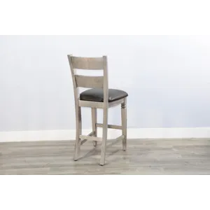 ALPINE GREY 30"H Ladderback Barstool, Cushion Seat
