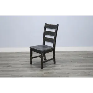 MARINA Black Sand Ladderback Chair w/ Turnbuckle, Wood Seat