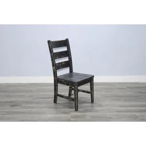 MARINA Black Sand Ladderback Chair w/ Turnbuckle, Wood Seat