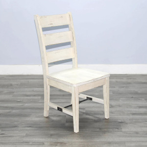 MARINA White Sand Ladderback Chair w/ Turnbuckle, Wood Seat