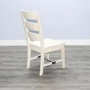 MARINA White Sand Ladderback Chair w/ Turnbuckle, Wood Seat