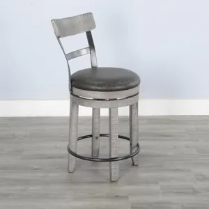 ALPINE GREY 24"H Swivel Barstool, Cushion Seat