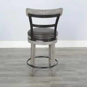 ALPINE GREY 24"H Swivel Barstool, Cushion Seat