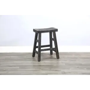 MARINA Black Sand 24"H Saddle Seat Stool, Wood Seat