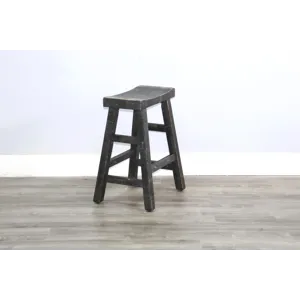 MARINA Black Sand 24"H Saddle Seat Stool, Wood Seat