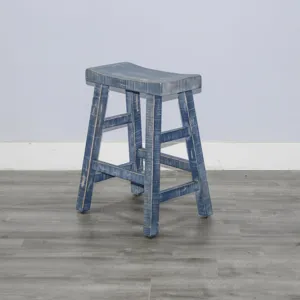 MARINA Ocean Blue 24"H Saddle Seat Stool, Wood Seat